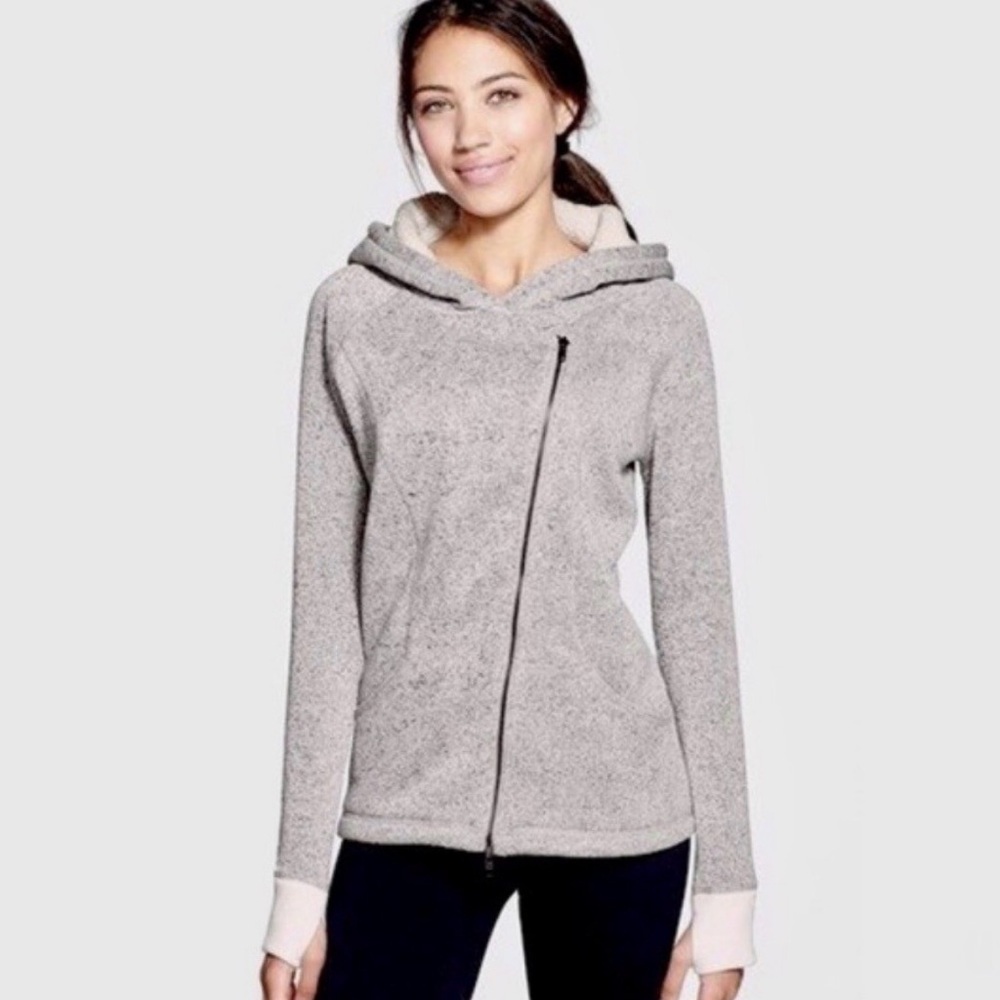Zella Sherpa-Lined Hooded Jacket, Side zip, Outdoor Athleisure, Lounge, Gray, L - Picture 2 of 9